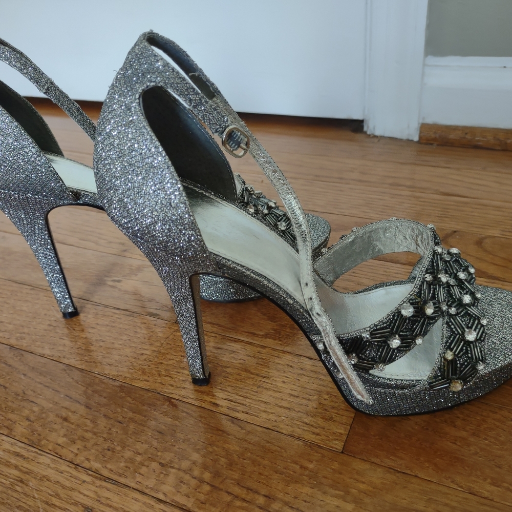 Adrianna Papell Gunmetal Beaded Strappy Heels - Picture 9 of 10